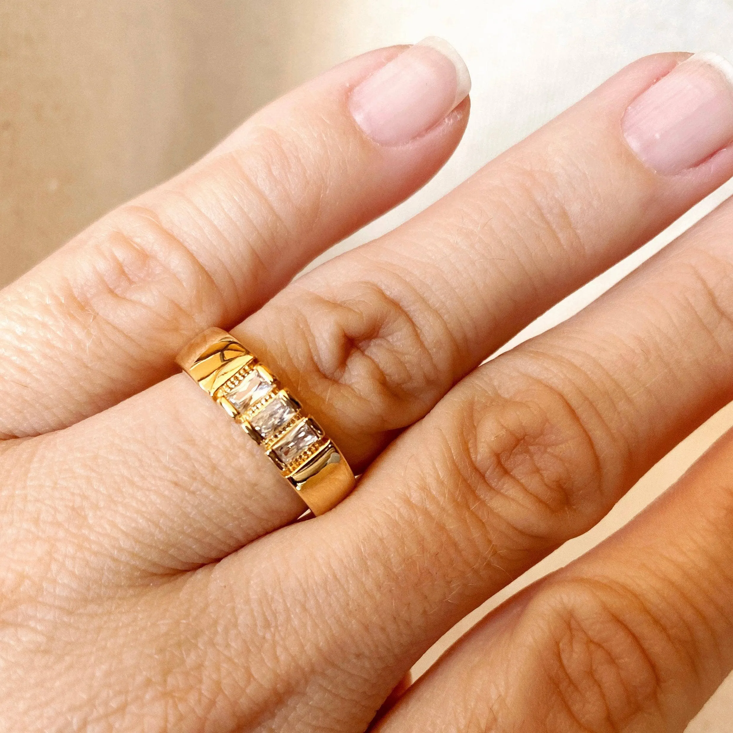 18k Gold Filled Trio baguette Cubic Zirconia Stone Ring sold by Care Tucker product image thumbnail 2