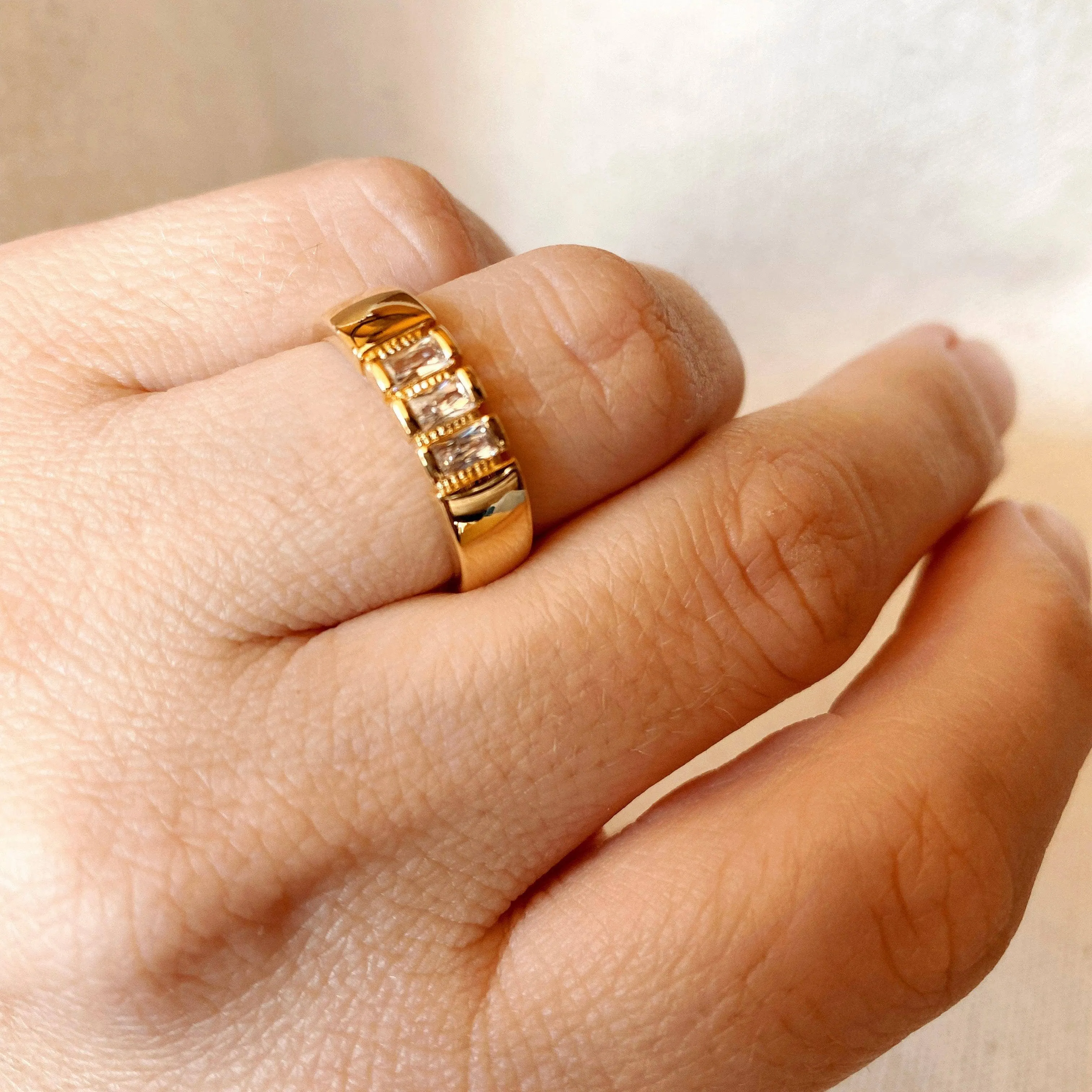 18k Gold Filled Trio baguette Cubic Zirconia Stone Ring sold by Care Tucker product image thumbnail 5
