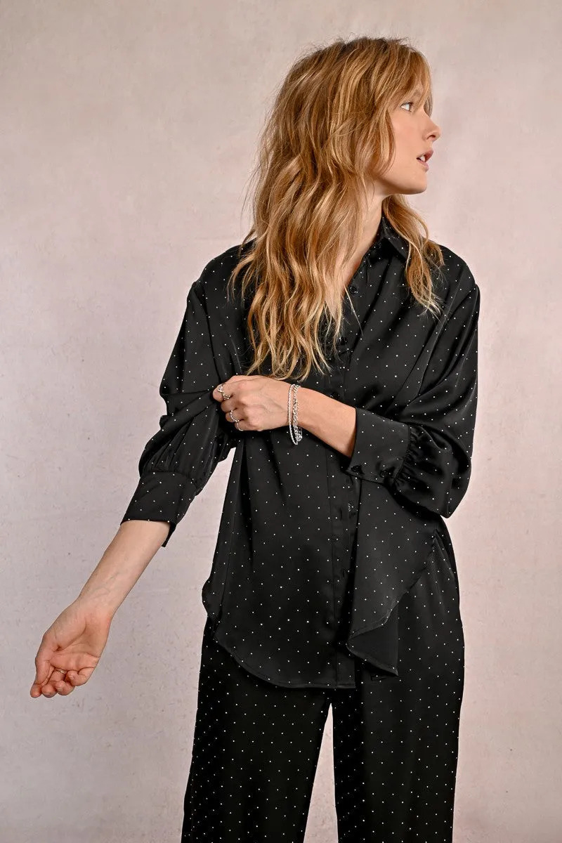 SATIN BLOUSE WITH RHINESTONES sold by Care Tucker