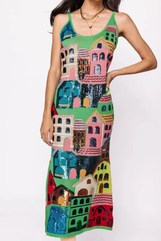 KNIT MULTI HOUSES MIDI DRESS made by Care Tucker