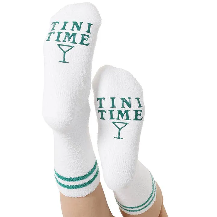 Fuzzy Crew Socks w/ Bottom Grip Phrase - "Tini Time" - White sold by Care Tucker product image thumbnail 2