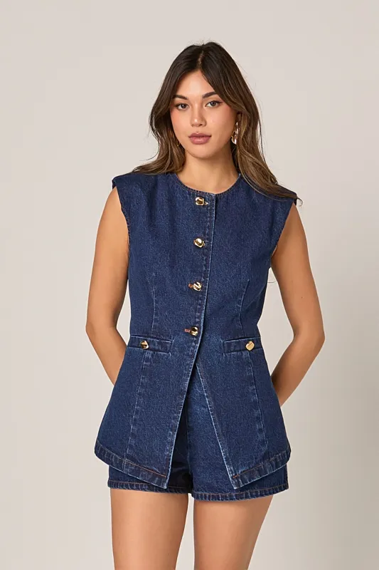 Denim Buttoned Vest sold by Care Tucker