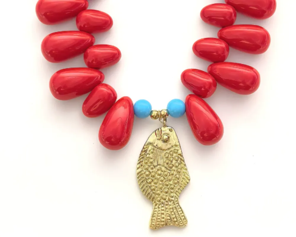 Lucky Fish- Kitsch and Sea- Resin Bead Statement Necklace sold by Care Tucker