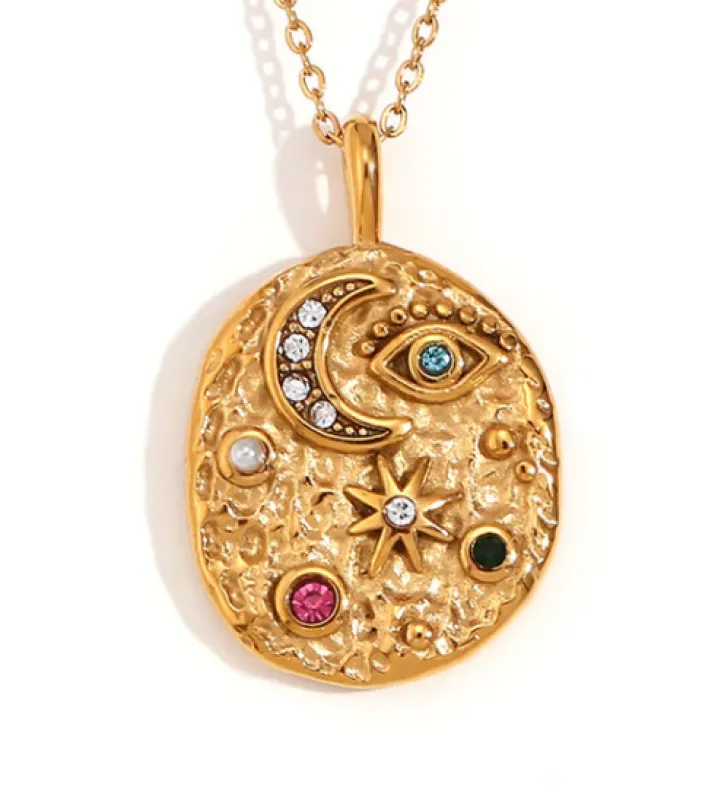 Confetti Coin- Eye- Moon and Stars- Stainless Steel 14K made by Care Tucker