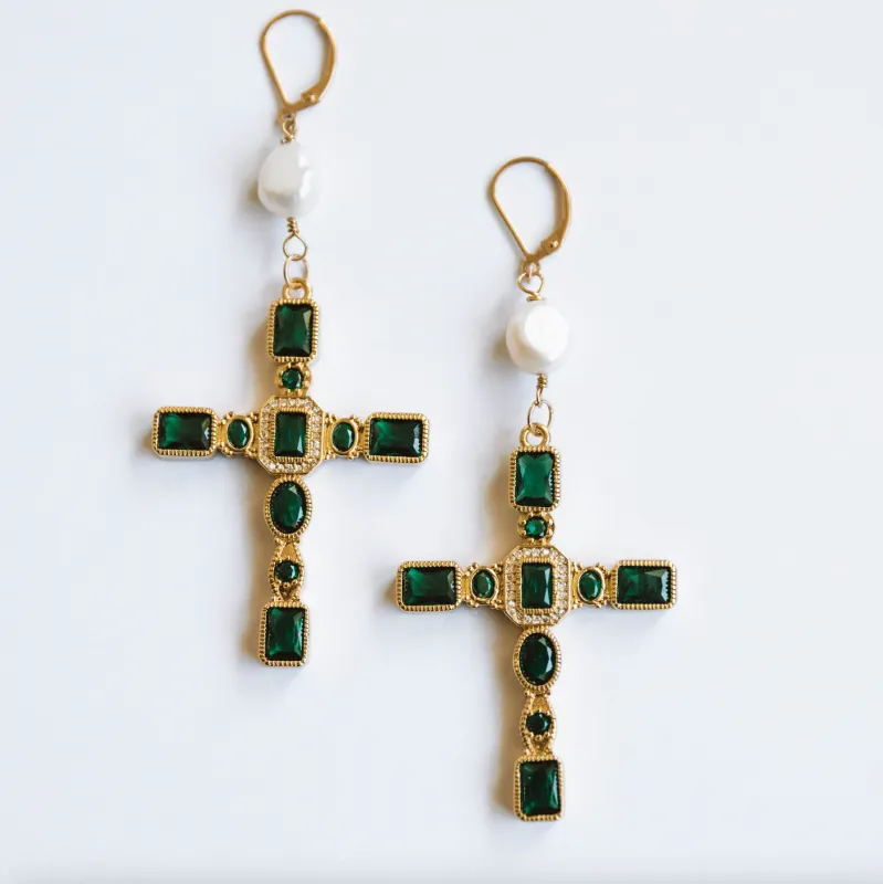 Diana  Emerald Cross Earrings made by Care Tucker