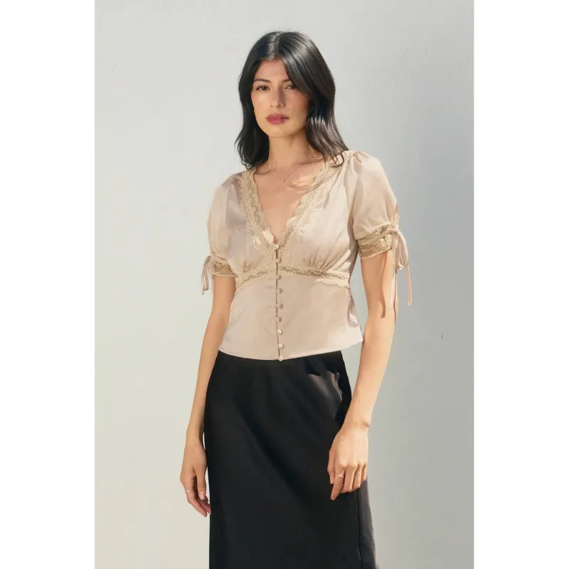 Going Out Lace Tied Short Sleeve Blouse sold by Care Tucker