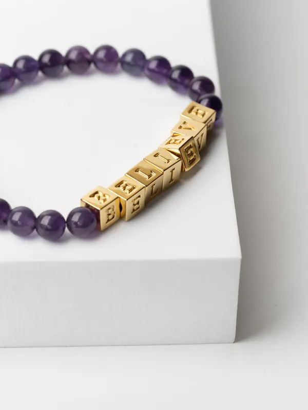 BELIEVE Amethyst Block Bead Bracelet sold by Care Tucker