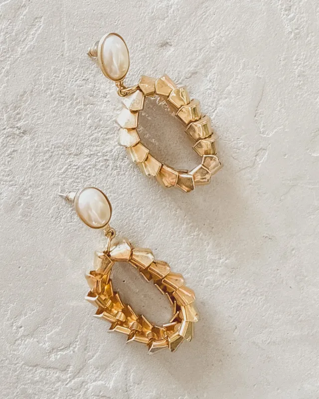 Vintage Pearl Gold Chain Hoops sold by Care Tucker