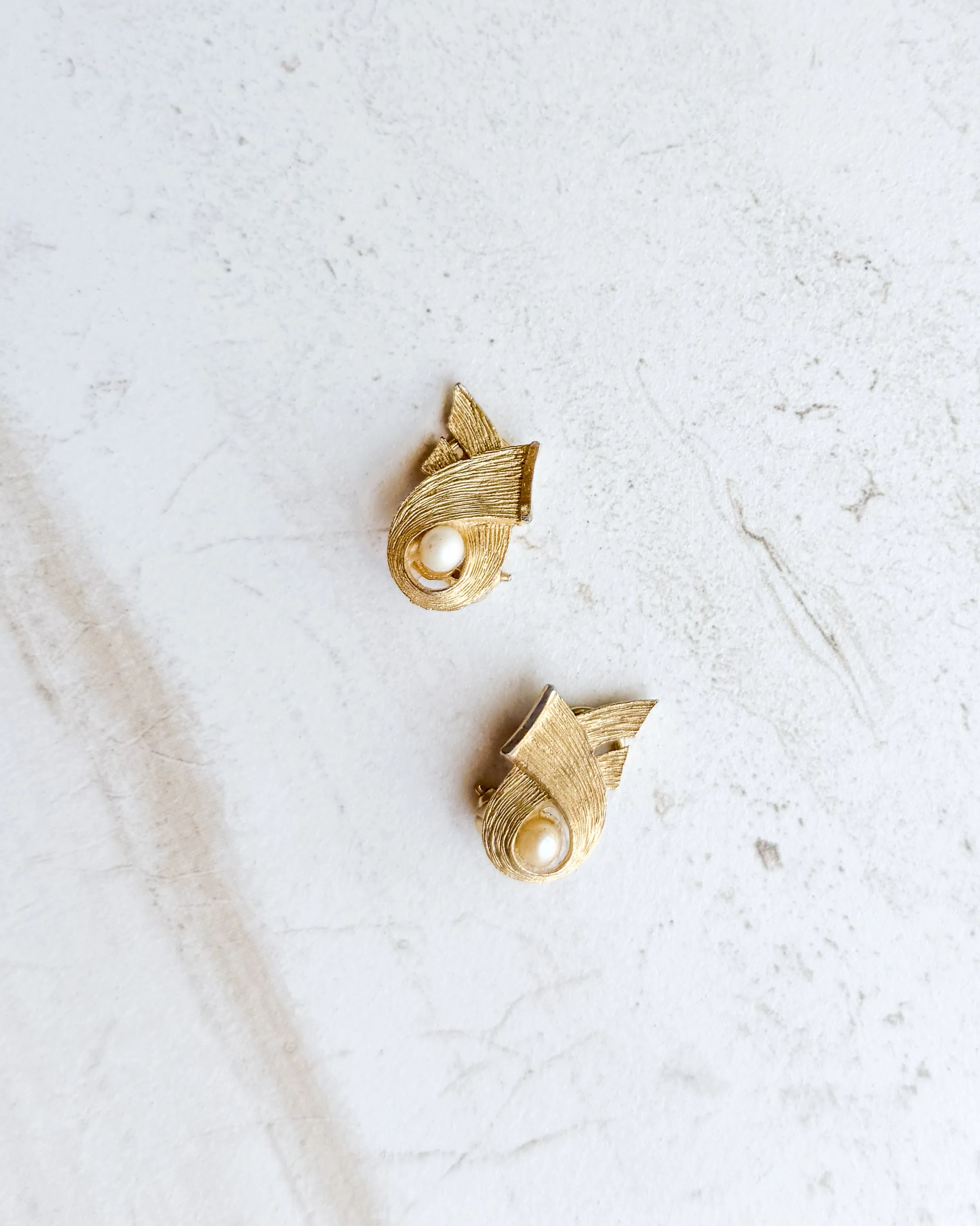 Vintage Pearl Gold Ribbon Earrings sold by Care Tucker