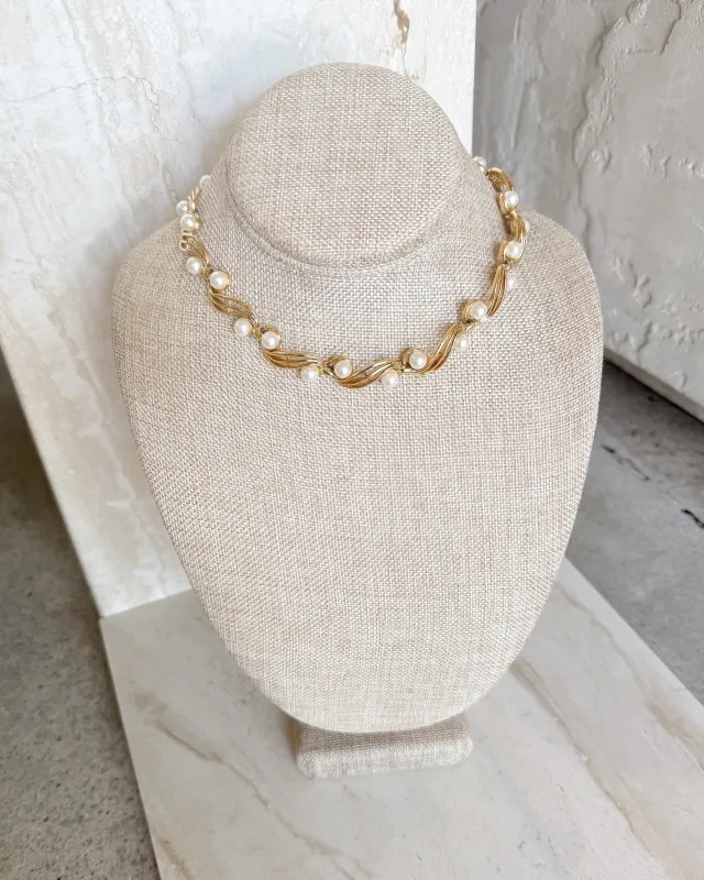 Vintage  Vintage Spiral Wave Gold Pearl Necklace made by Care Tucker