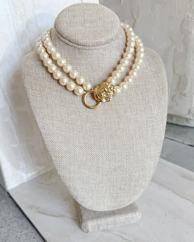 Vintage Lion Head Pearl Necklace sold by Care Tucker