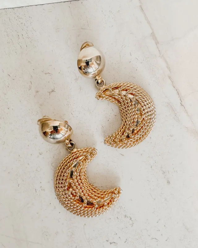 Vintage Gold Moon Dangle Earrings sold by Care Tucker