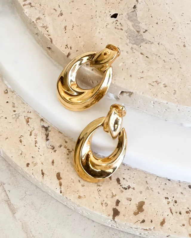 Vintage Gold Oval Drop Clip-On Earrings sold by Care Tucker