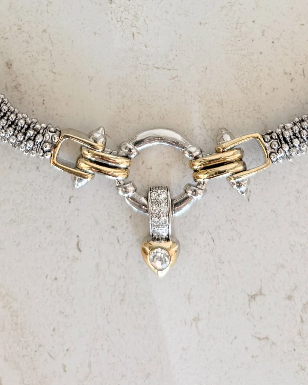 Vintage Mixed Metal Rhinestone Pendant Necklace sold by Care Tucker product image thumbnail 2