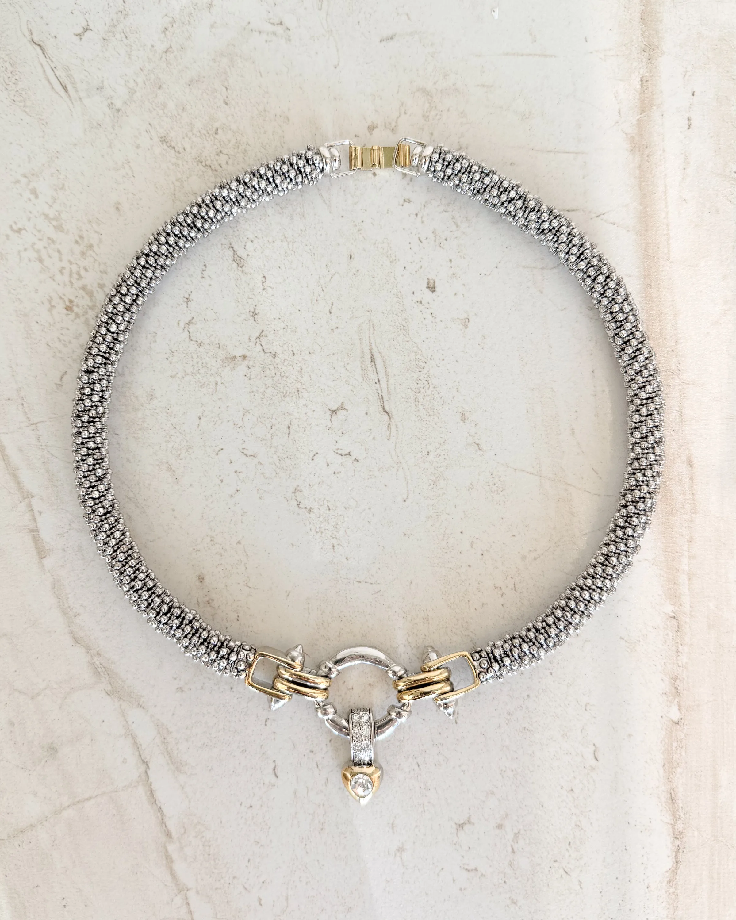 Vintage Mixed Metal Rhinestone Pendant Necklace sold by Care Tucker