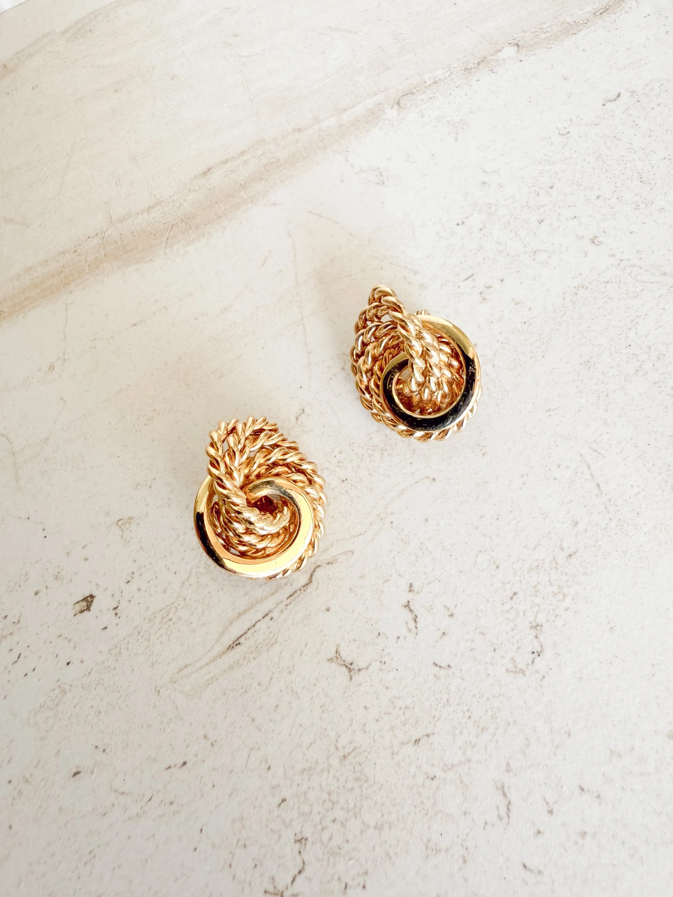 Vintage textured gold tone loop swirls clip on earrings sold by Care Tucker product image thumbnail 2