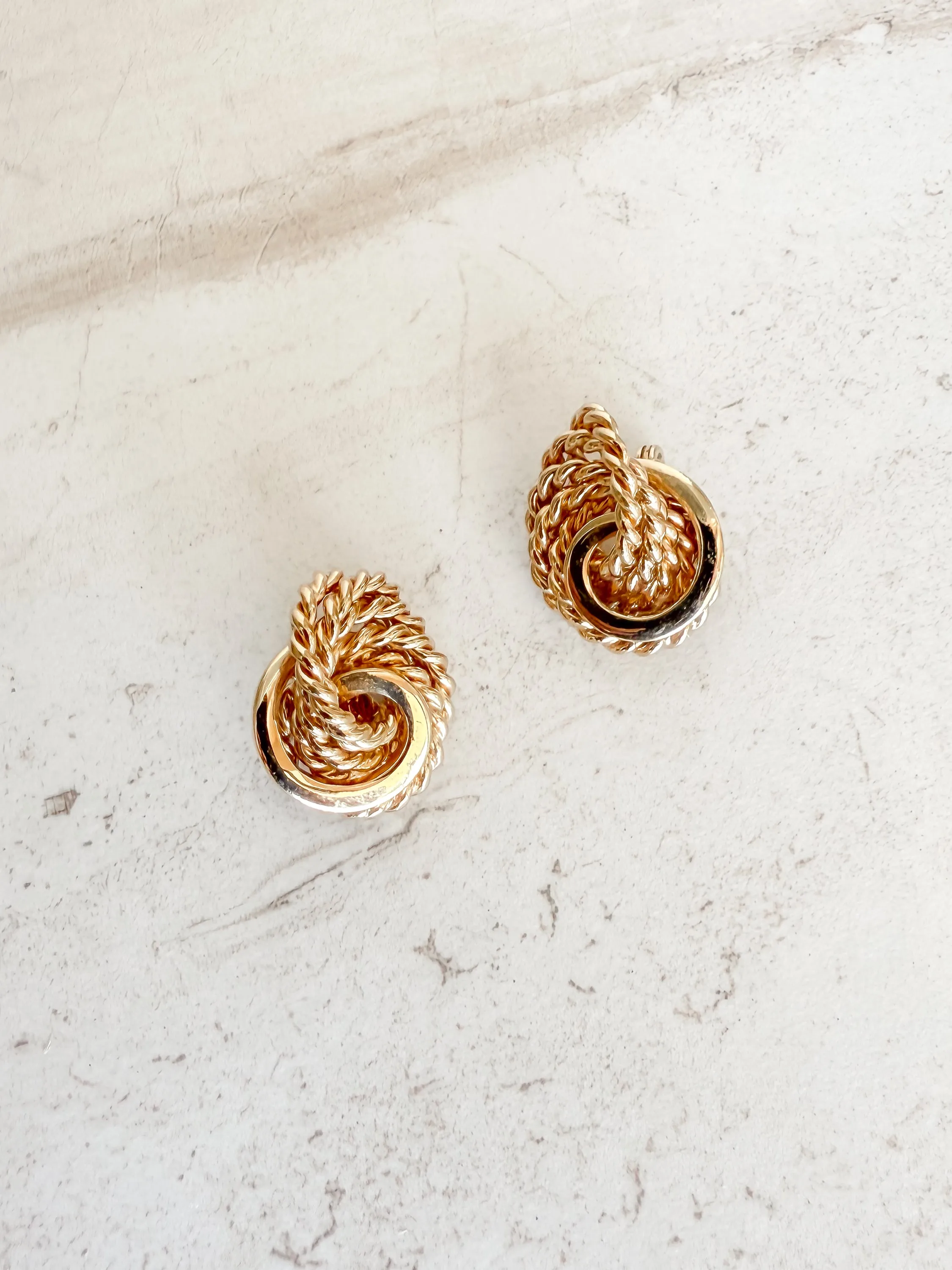 Vintage textured gold tone loop swirls clip on earrings sold by Care Tucker