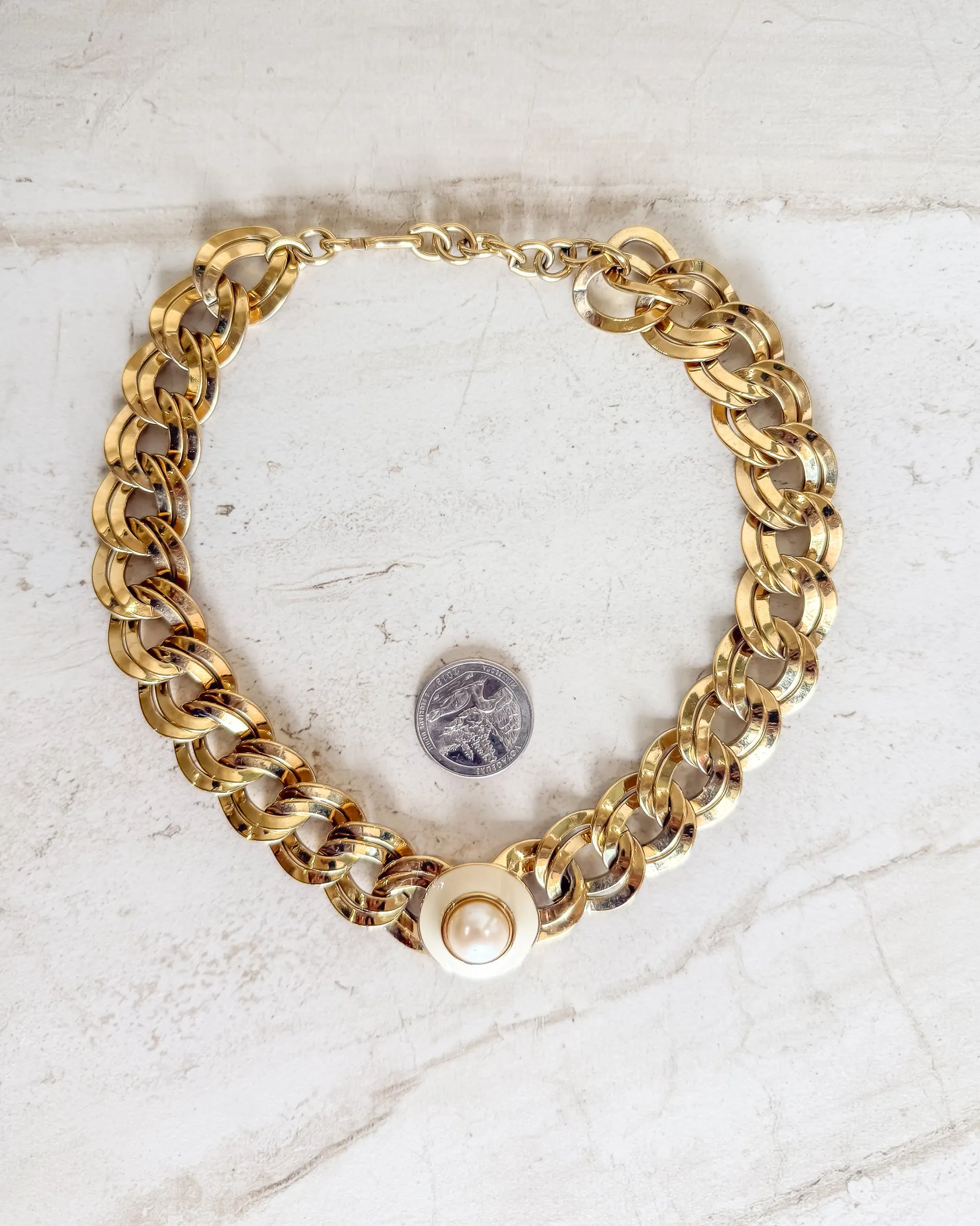 Vintage Pearl Cabochons Double Link Gold Necklace sold by Care Tucker product image thumbnail 3