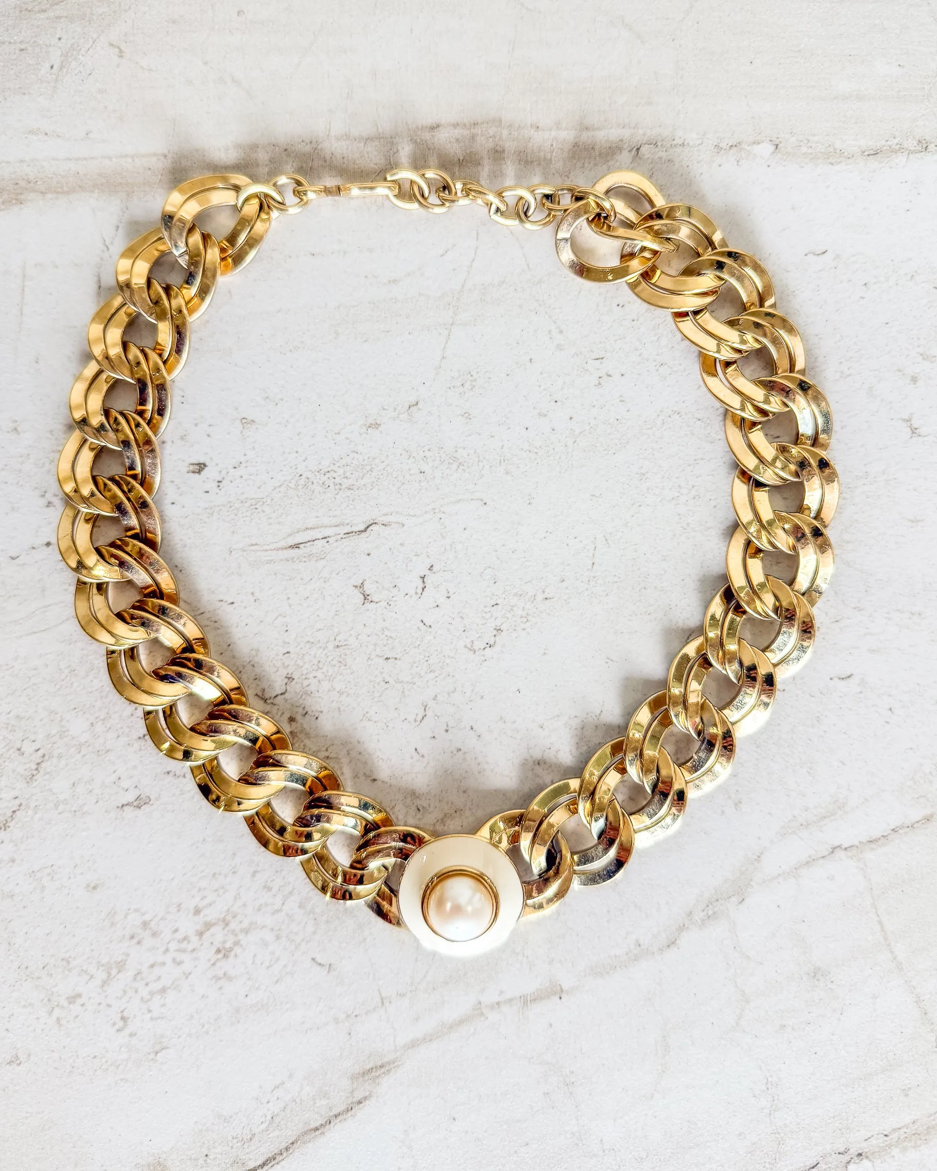 Vintage Pearl Cabochons Double Link Gold Necklace sold by Care Tucker product image thumbnail 2