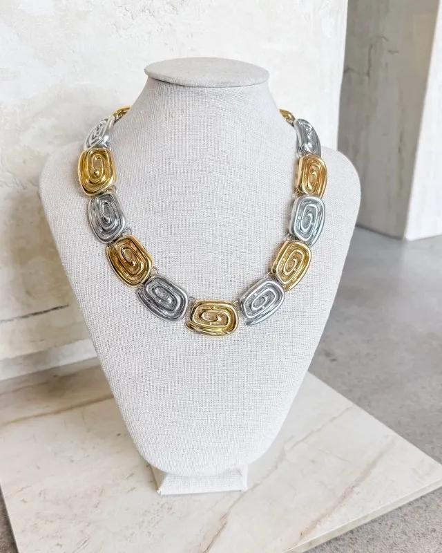 Vintage Two Tone Chunky Swirl Necklace sold by Care Tucker