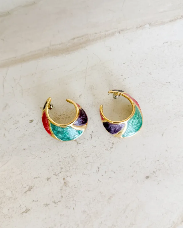 Vintage Colorful Swirl Dangle Enamel Earrings sold by Care Tucker