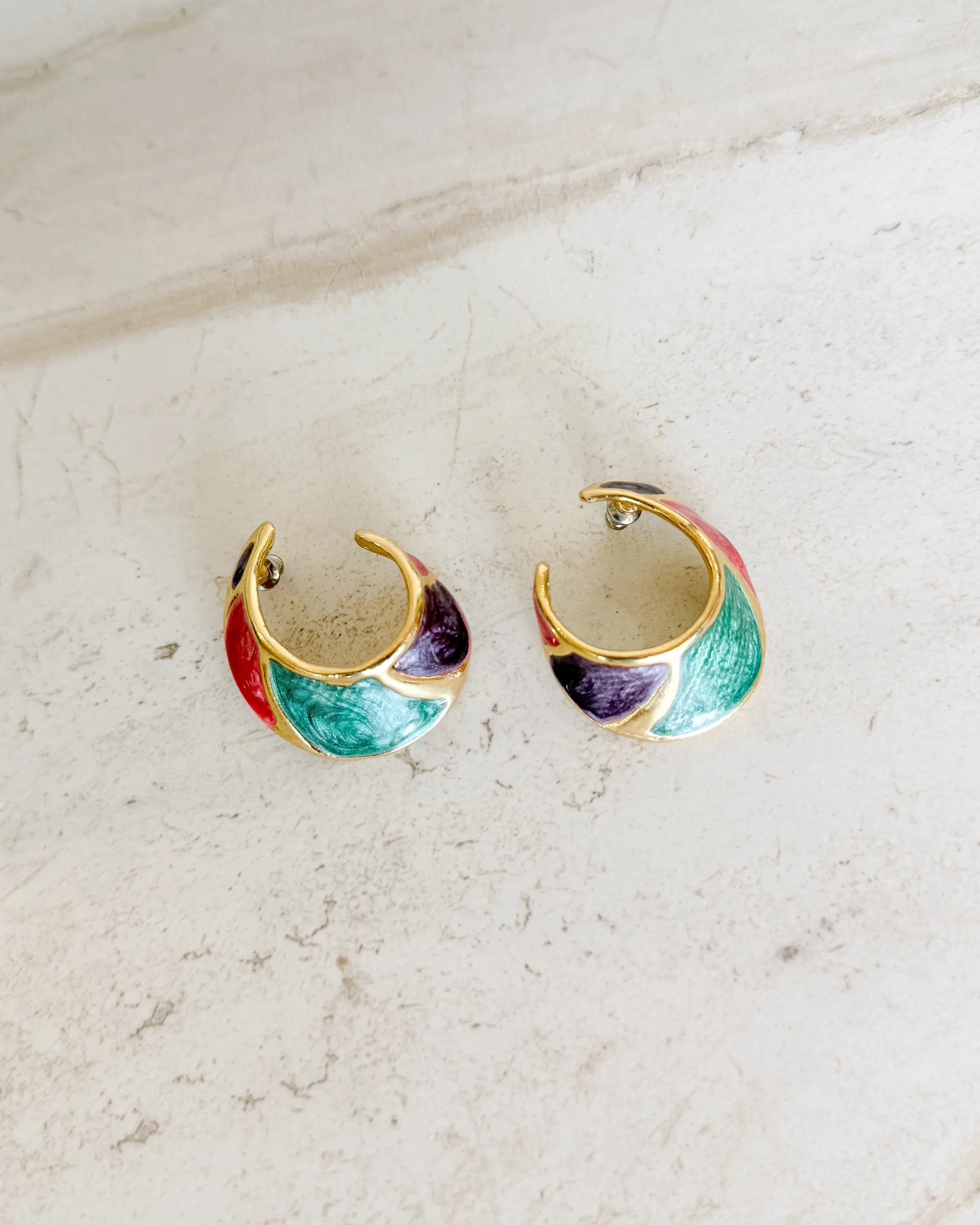 Vintage Colorful Swirl Dangle Enamel Earrings sold by Care Tucker