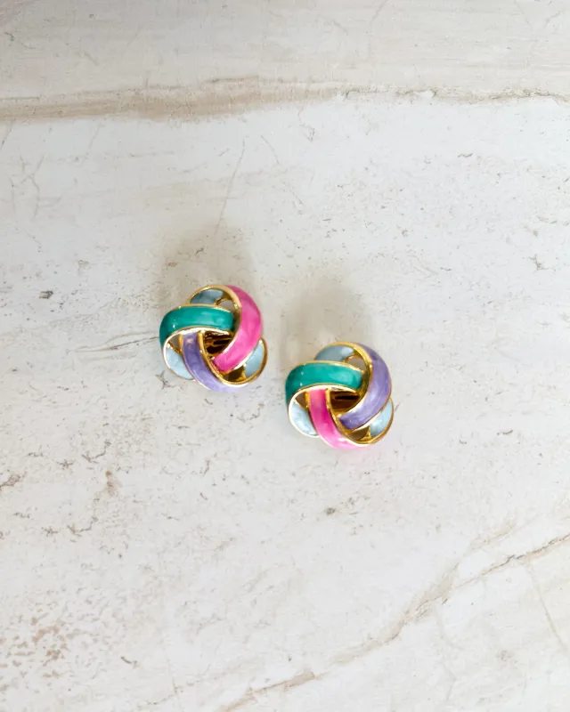 Vintage Colorful Enamel Knot Clip On Earrings sold by Care Tucker