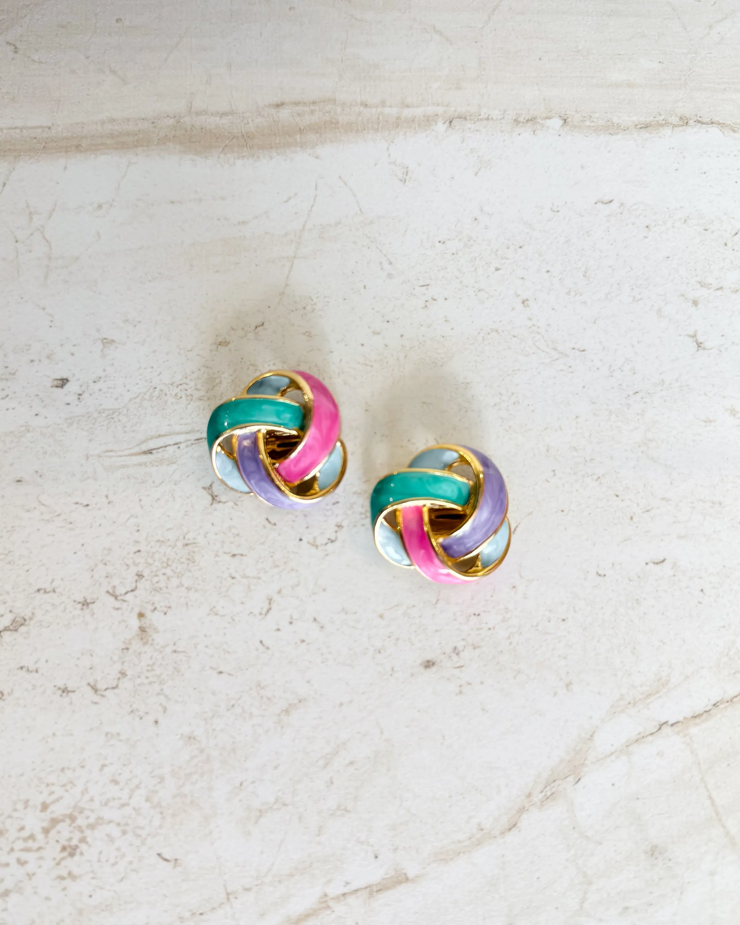 Vintage Colorful Enamel Knot Clip On Earrings sold by Care Tucker