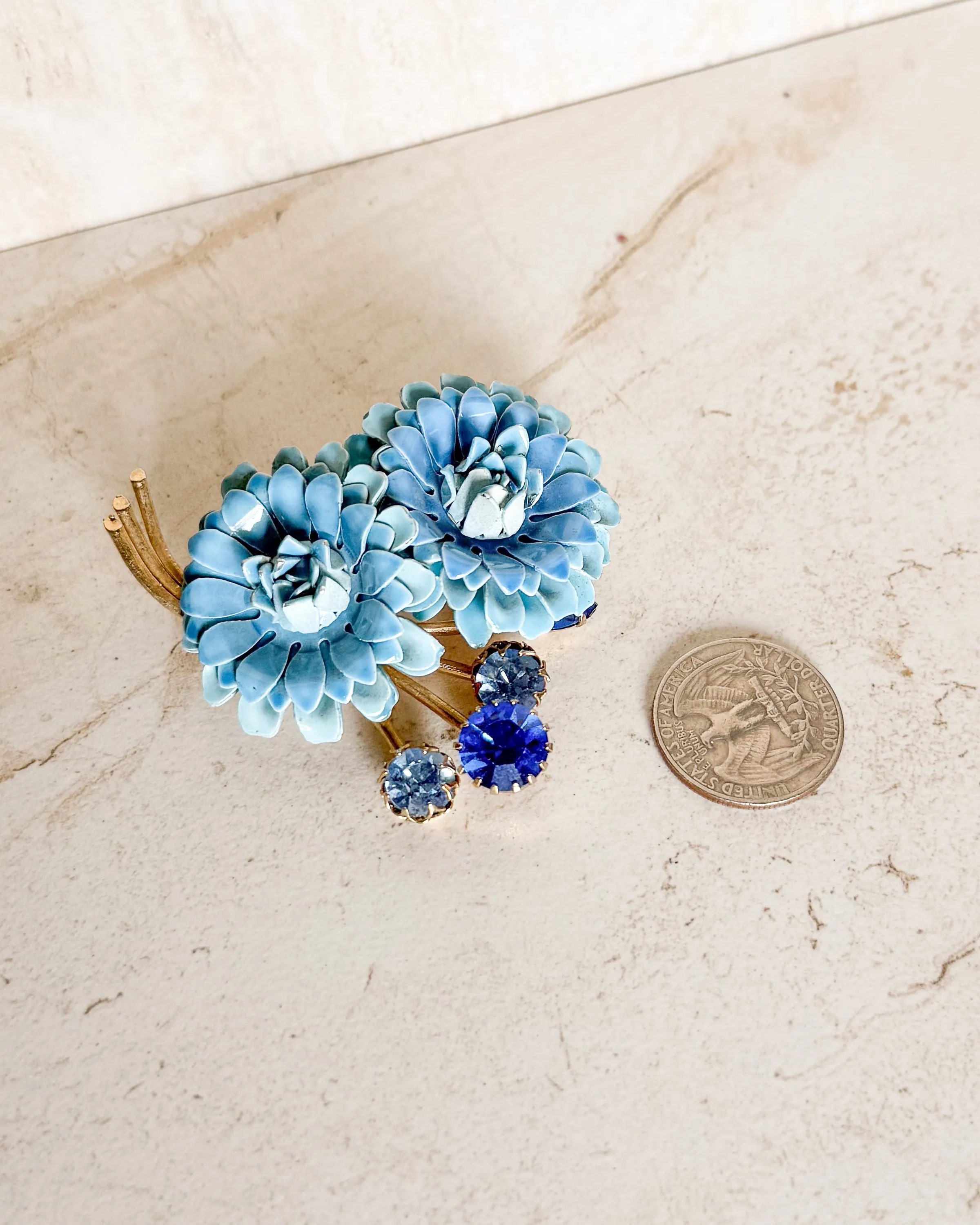 Vintage Brooch Blue Enamel Flower Metal Pin sold by Care Tucker product image thumbnail 3