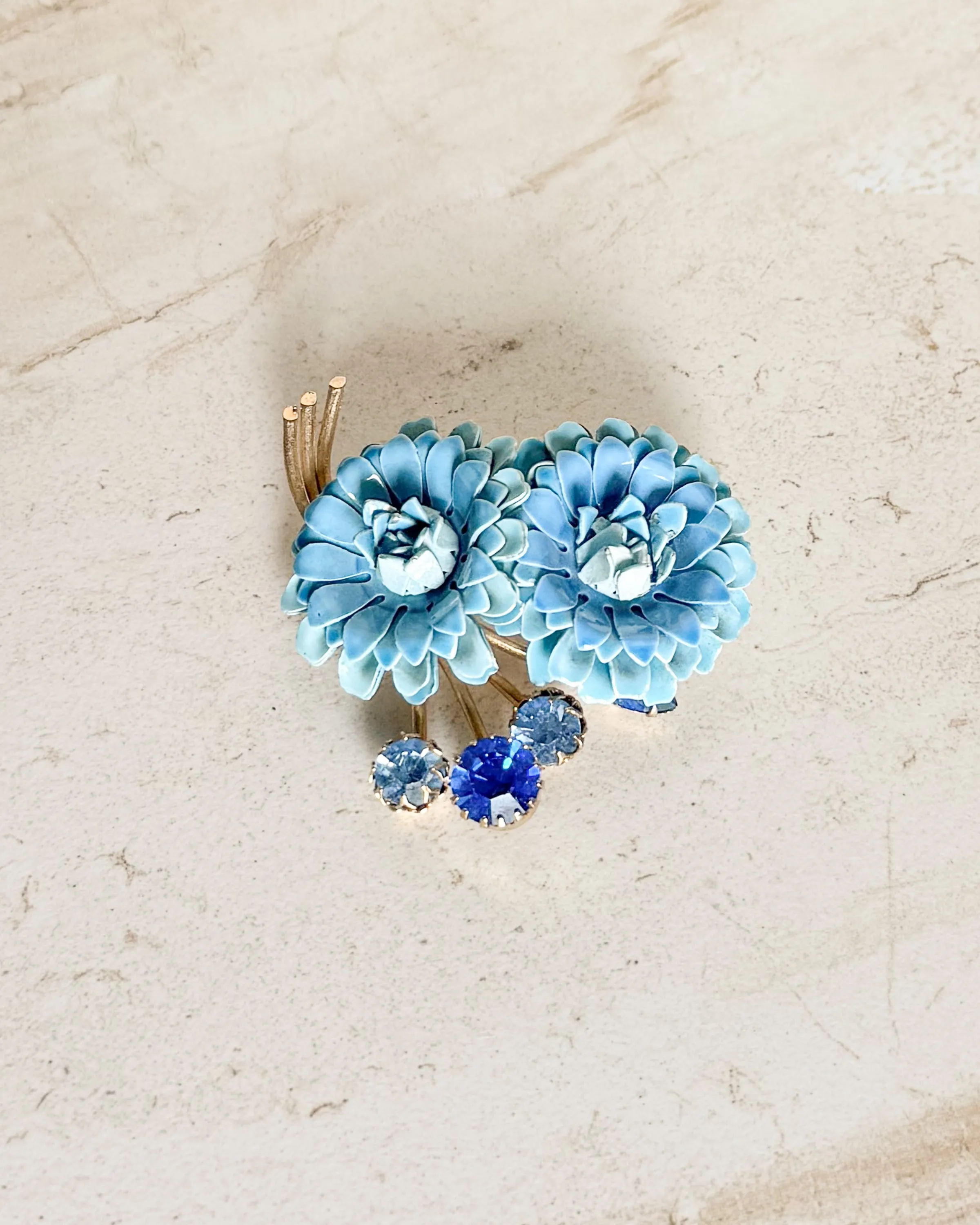 Vintage Brooch Blue Enamel Flower Metal Pin sold by Care Tucker