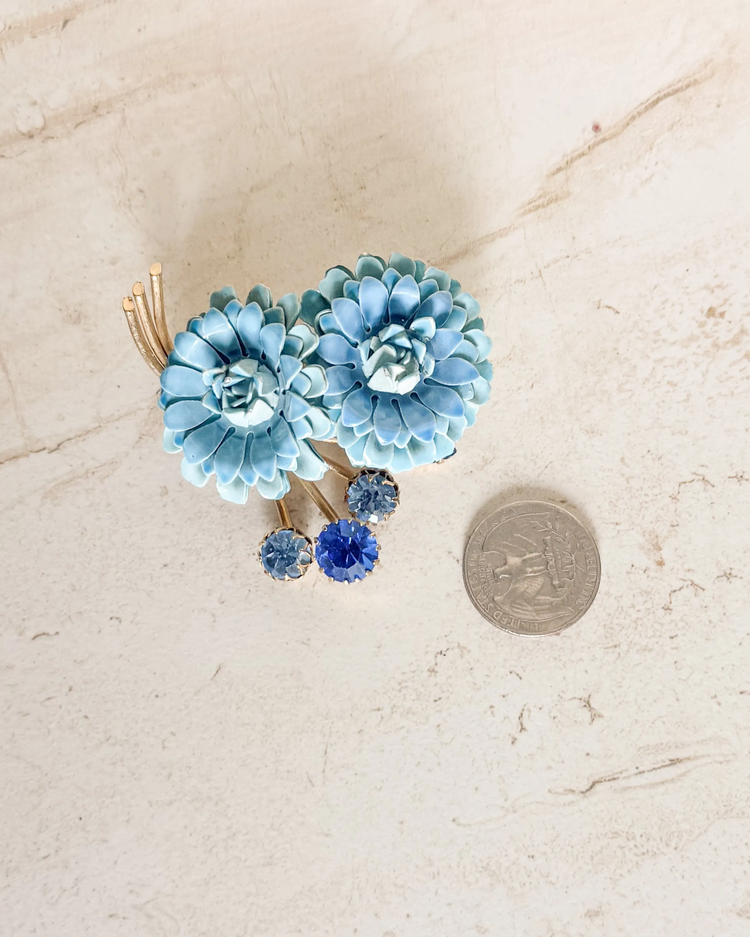 Vintage Brooch Blue Enamel Flower Metal Pin sold by Care Tucker product image thumbnail 2
