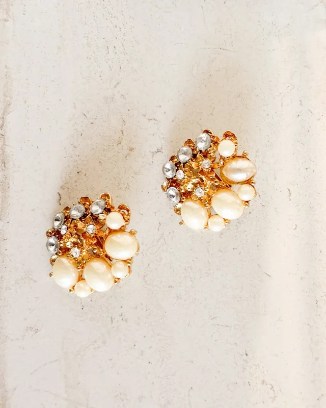 Vintage Pearl Diamond Clip-On Earrings sold by Care Tucker