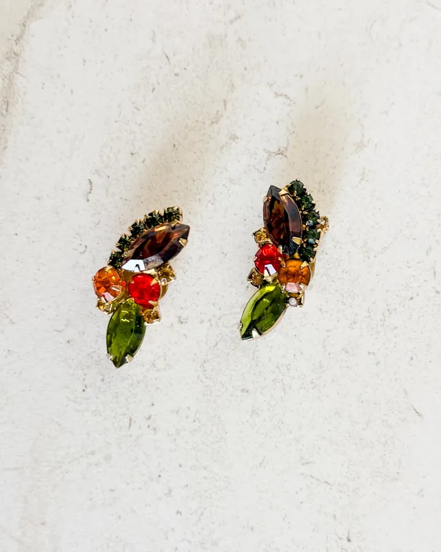 Vintage Autumn Rhinestone Clip-On Earrings made by Care Tucker