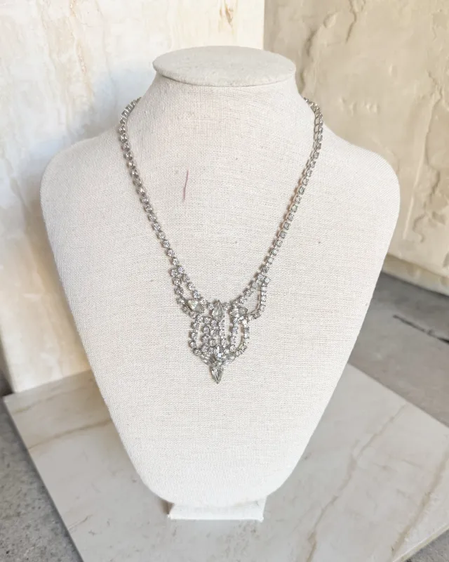 Vintage Art Deco Rhinestone Silver Necklace sold by Care Tucker