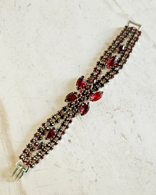 Vintage Ruby Crystal Rhinestone Bracelet sold by Care Tucker
