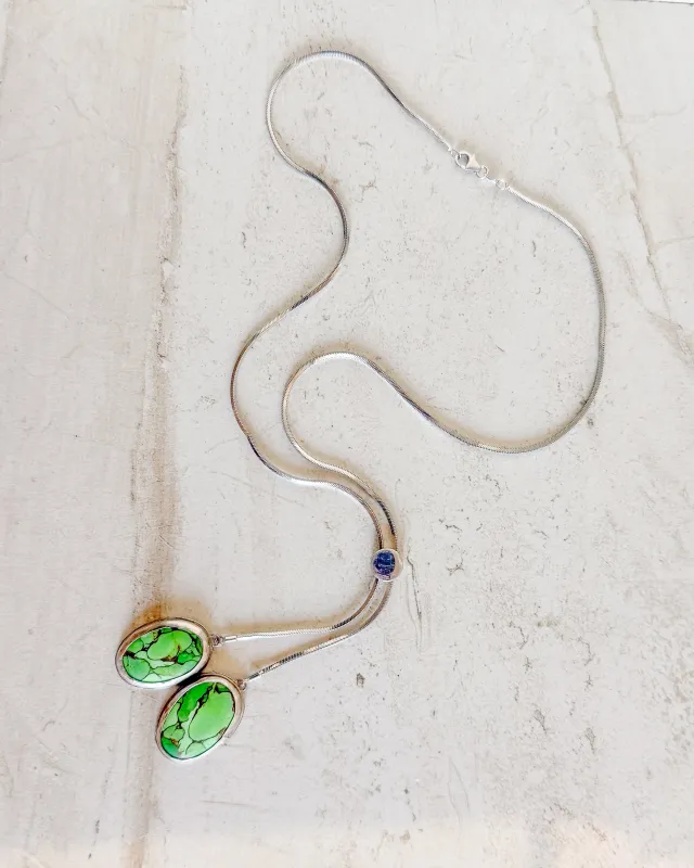 Vintage Copper Green Turquoise sterling silver bolo tie necklace sold by Care Tucker