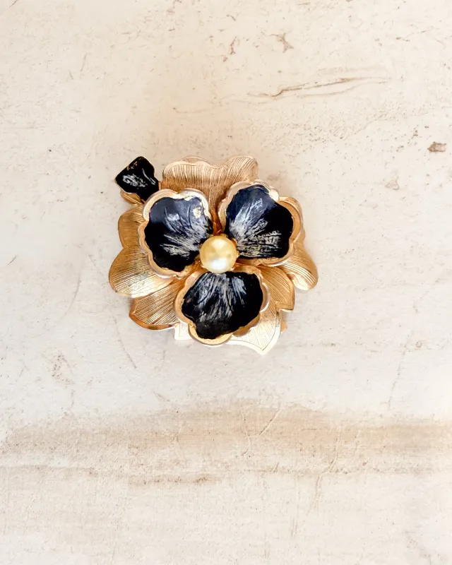Vintage Gold and Black Flower Brooch sold by Care Tucker