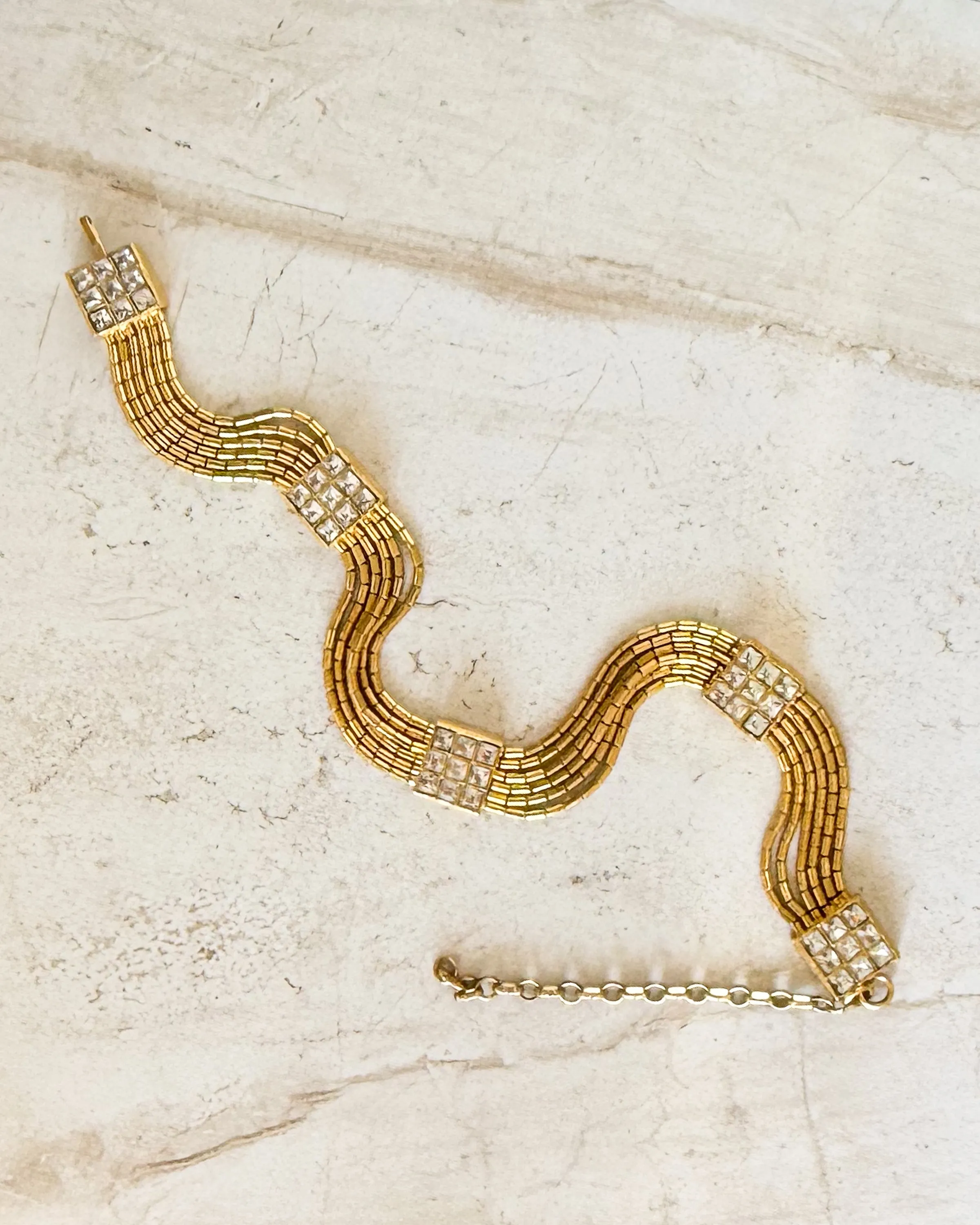 Vintage signed multi strand Geometric Diamond Collar Necklace sold by Care Tucker