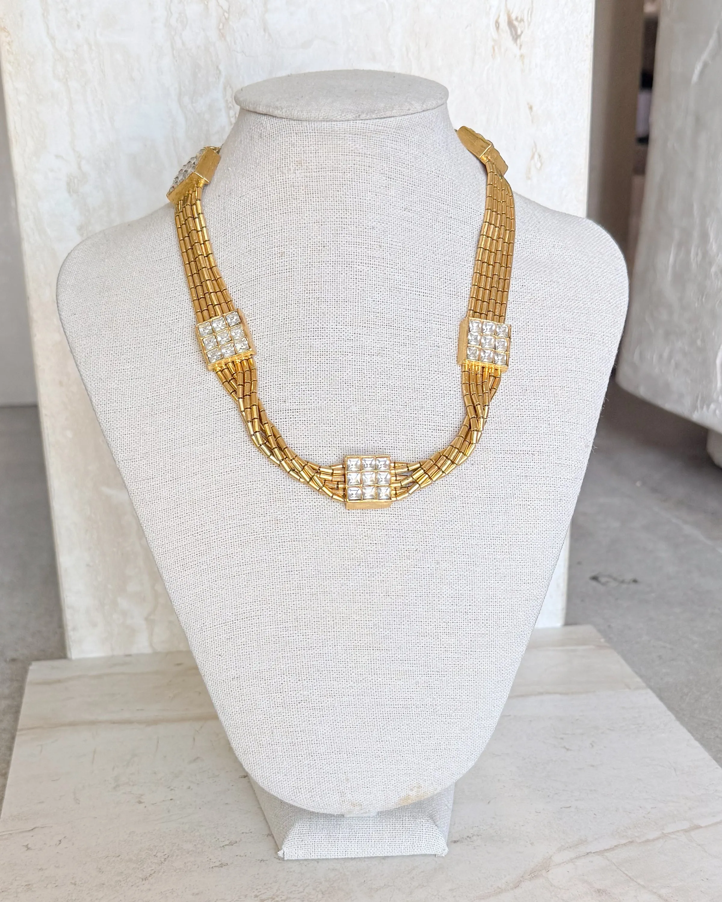 Vintage signed multi strand Geometric Diamond Collar Necklace sold by Care Tucker product image thumbnail 2