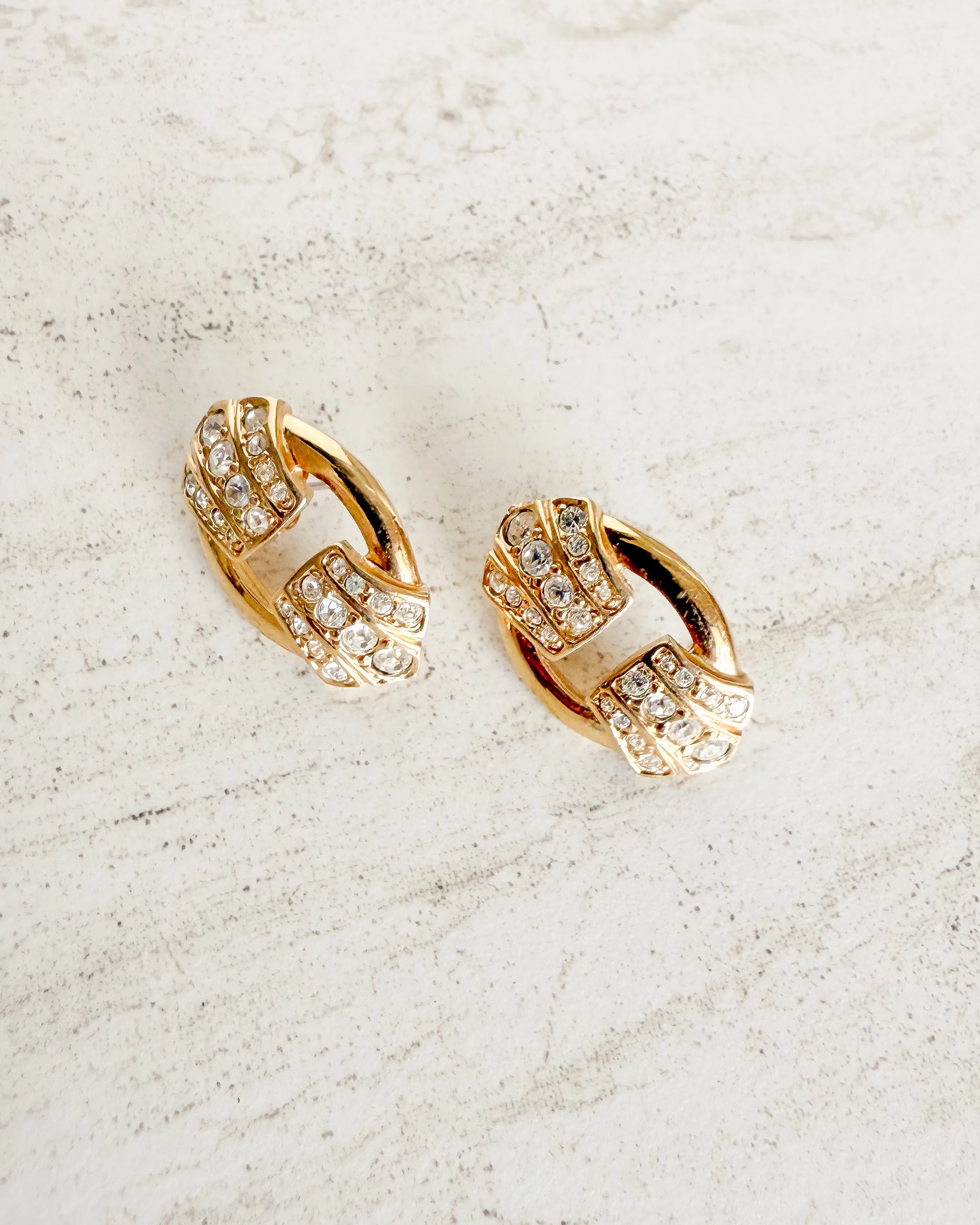 Vintage Signed Gold tone & Rhinestone Earrings sold by Care Tucker