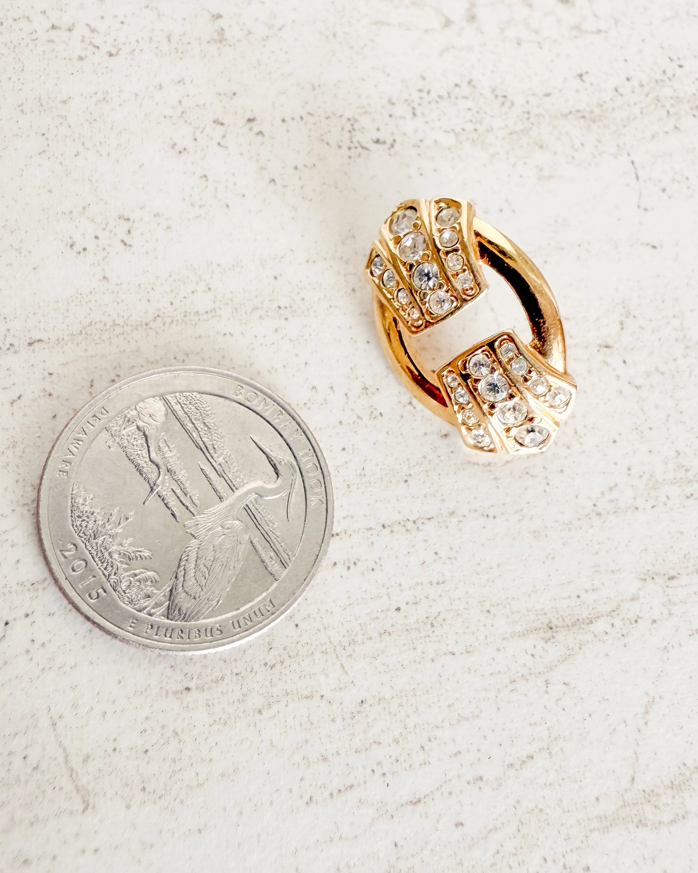 Vintage Signed Gold tone & Rhinestone Earrings sold by Care Tucker product image thumbnail 2