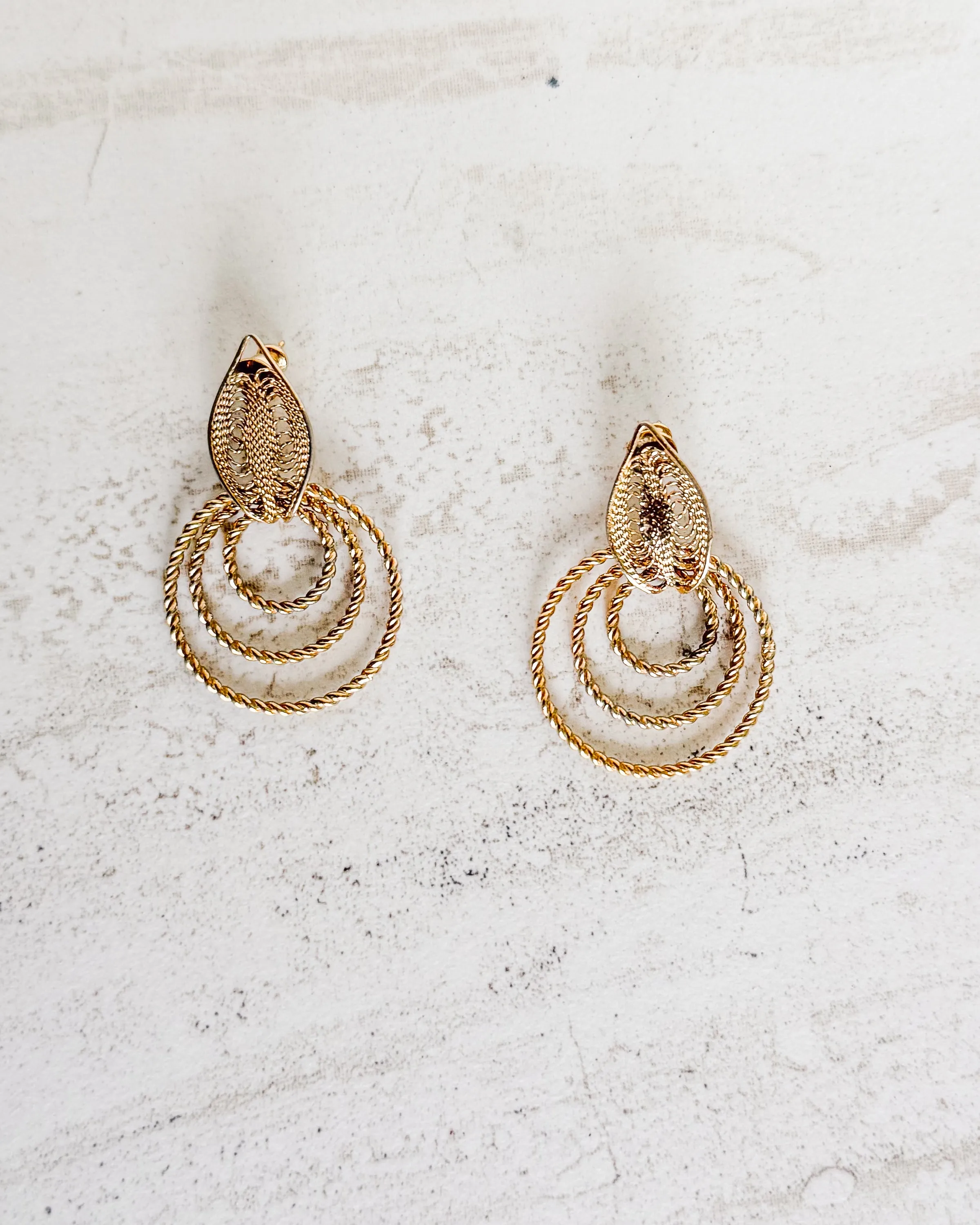 Vintage Gold Toned Metal Dangling Hoop Earrings sold by Care Tucker