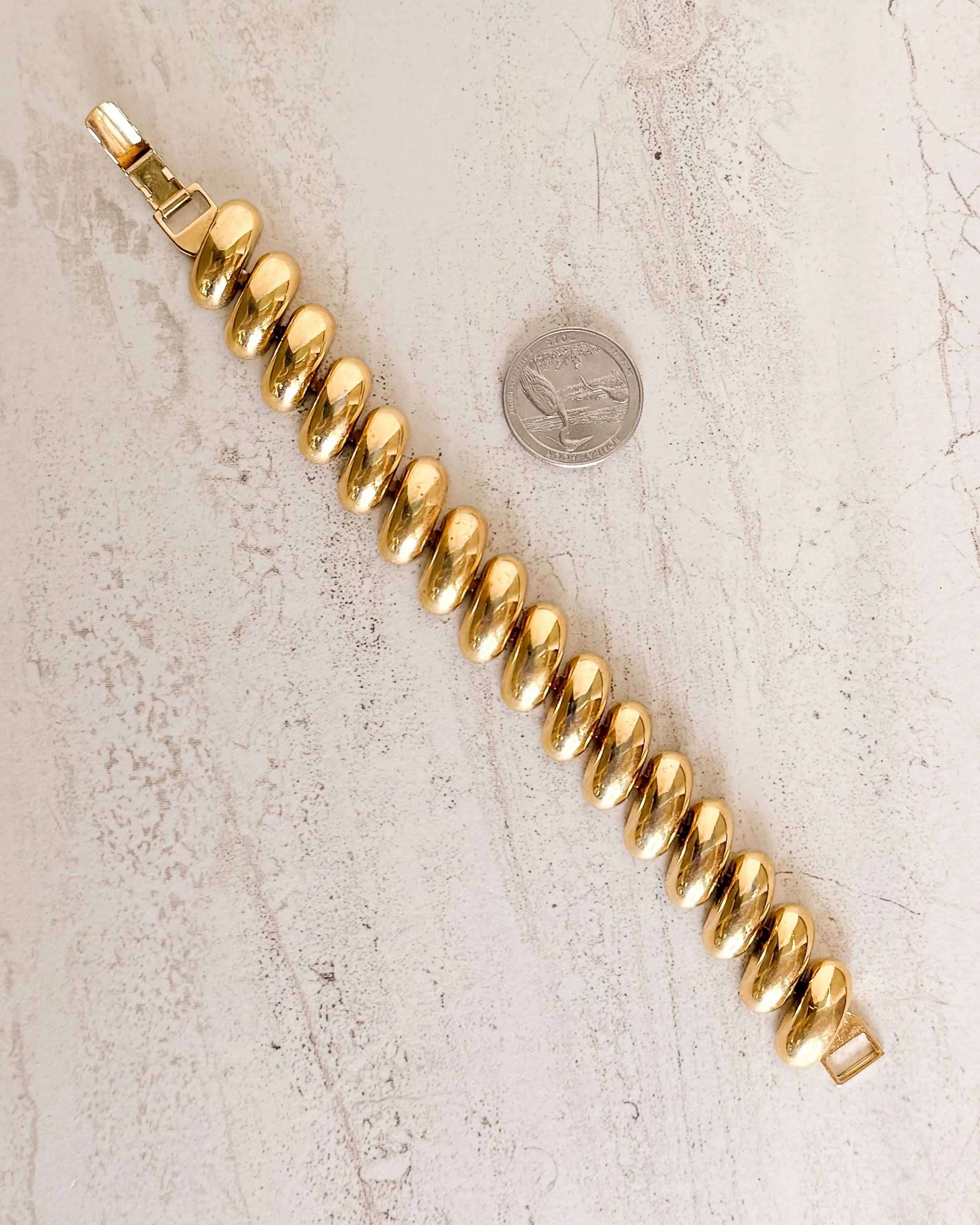 Vintage Signed Gold Gold Curved Link Bracelet sold by Care Tucker product image thumbnail 2