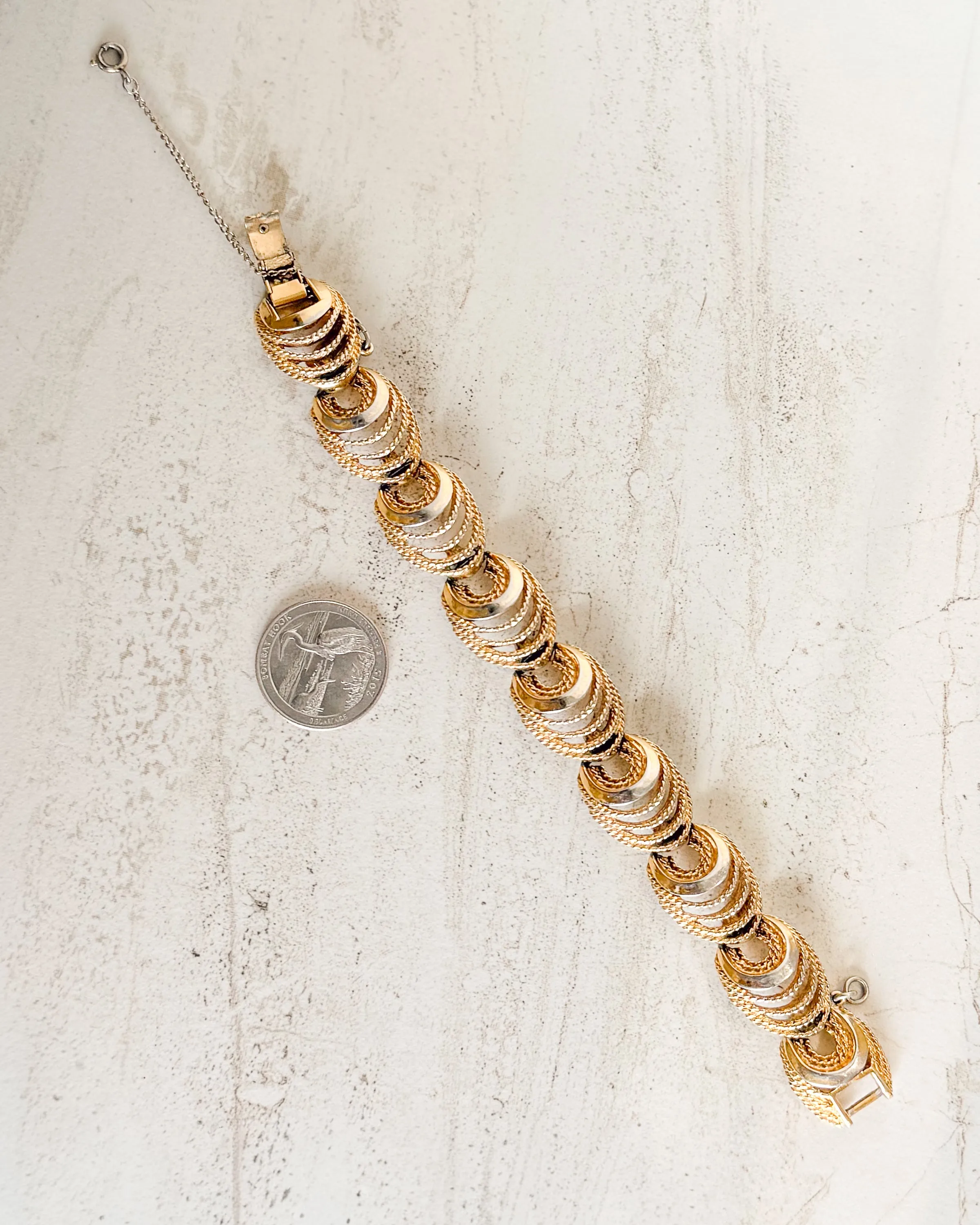 Vintage Signed Gold Tone Textured & Shiny Link Bracelet sold by Care Tucker product image thumbnail 2