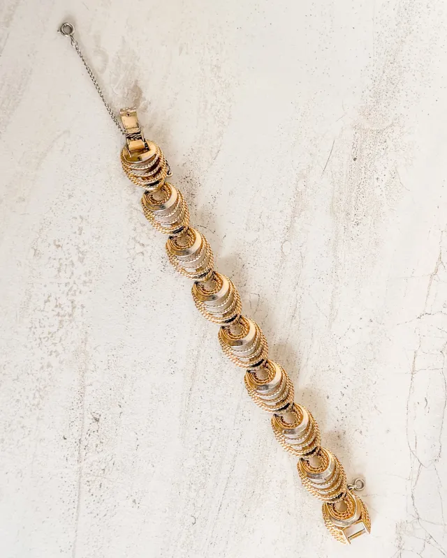 Vintage Signed Gold Tone Textured & Shiny Link Bracelet sold by Care Tucker