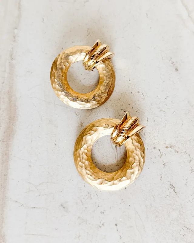 Vintage Signed Long Gold Tone Hoop Clip On Earrings sold by Care Tucker