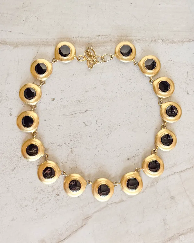 Vintage Signed  BLACK ENAMEL Gold Collar Necklace sold by Care Tucker
