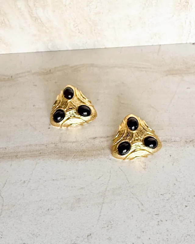 Vintage Gold Tone Onyx Clip-On Earrings sold by Care Tucker