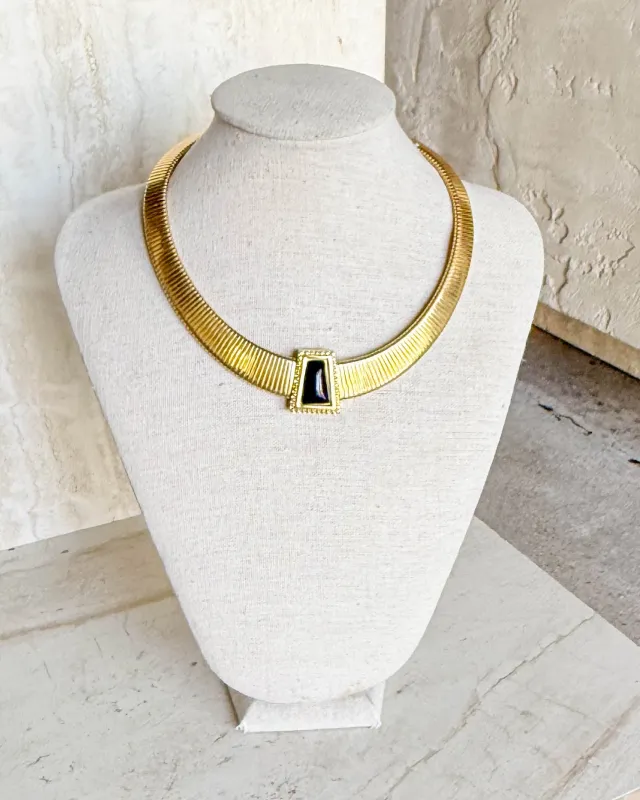 Vintage Signed Black Stone Omega Necklace sold by Care Tucker