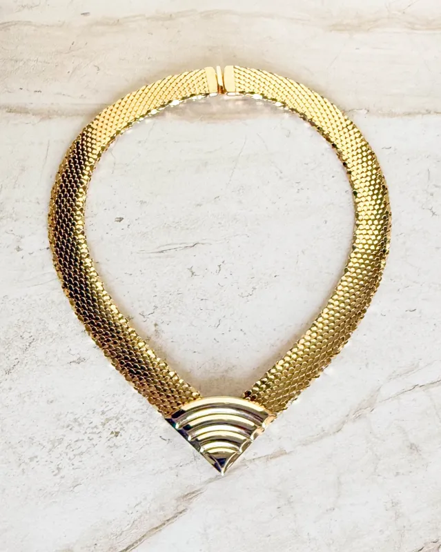 Vintage "V" shaped gold tone mesh  necklace sold by Care Tucker